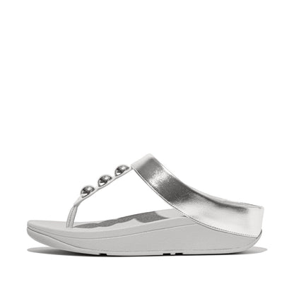 FINO MIRROR-DOME METALLIC-LEATHER TOE-POST SANDALS