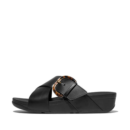 รองเท้าแตะ ผู้หญิง รุ่น LULU RESIN-BUCKLE LEATHER CROSS SLIDES
