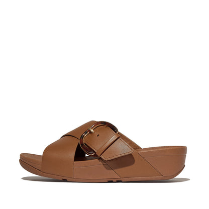 รองเท้าแตะ ผู้หญิง รุ่น LULU RESIN-BUCKLE LEATHER CROSS SLIDES