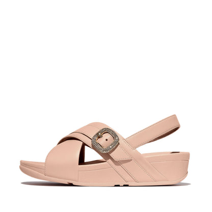 รองเท้าแตะแบบรัดส้น ผู้หญิง รุ่น LULU CRYSTAL-BUCKLE LEATHER BACK-STRAP SANDALS