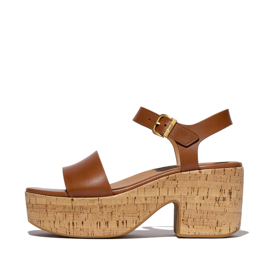 PLATFFORMS LEATHER/CORK HEELED ANKLE-STRAP SANDALS – FitFlop Thailand