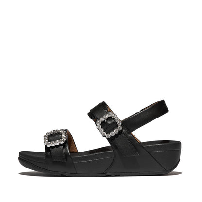 LULU CRYSTAL-BUCKLE LEATHER BACK-STRAP SANDALS