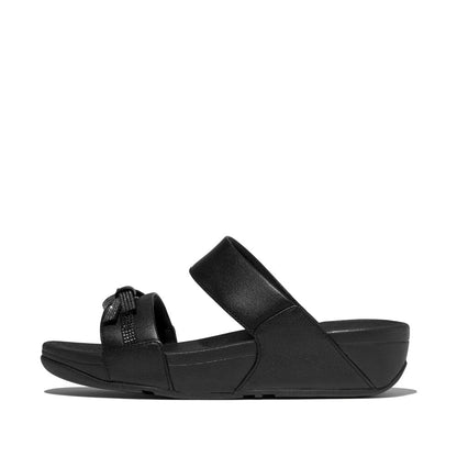 LULU GLITZ-BOW LEATHER SLIDES