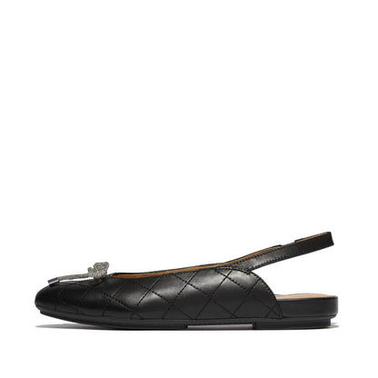 รองเท้าทรงบัลเล่ต์ ผู้หญิง รุ่น DELICATO CRYSTAL-BOW QUILTED-LEATHER SLINGBACKS