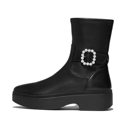 รองเท้าบูท ผู้หญิง รุ่น F-LUMA CRYSTAL-BUCKLE LEATHER SHORT BOOTS