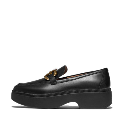 รองเท้าโลฟเฟอร์ ผู้หญิง รุ่น F-LUMA SQUARE-CHAIN LEATHER DEMI-WEDGE LOAFERS