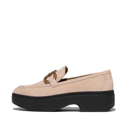 รองเท้าโลฟเฟอร์ ผู้หญิง รุ่น F-LUMA SQUARE-CHAIN SUEDE DEMI-WEDGE LOAFERS