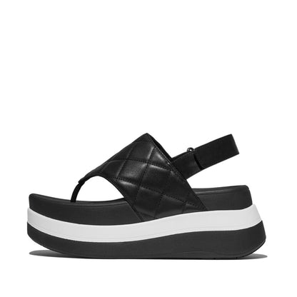 F-MODE STACK QUILTED-LEATHER B/STRAP T/P SANDALS
