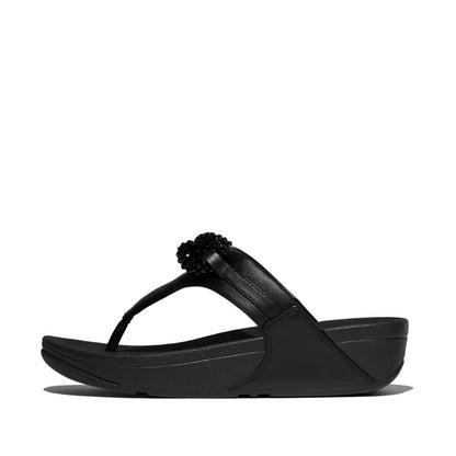 รองเท้าแตะแบบหูหนีบ ผู้หญิง รุ่น LULU BEADED-CHAIN LEATHER TOE-POST SANDALS
