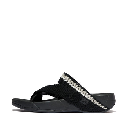 SLING MENS STRIPE-WEBBING/LEATHER TOE-POST SANDALS