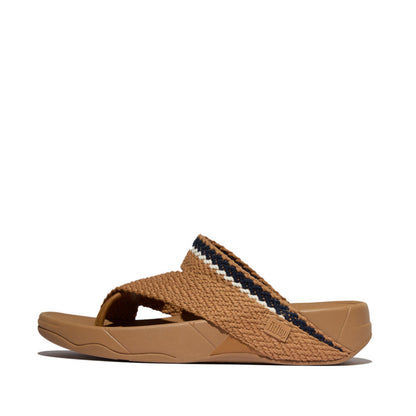 SLING MENS STRIPE-WEBBING/LEATHER TOE-POST SANDALS