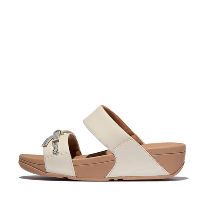 LULU GLITZ-BOW LEATHER SLIDES