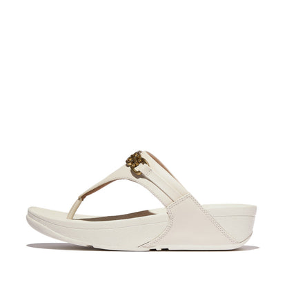 LULU SQUARE-CHAIN LEATHER TOE-POST SANDALS