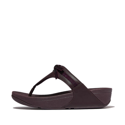 LULU GLITZ-BOW LEATHER TOE-POST SANDALS