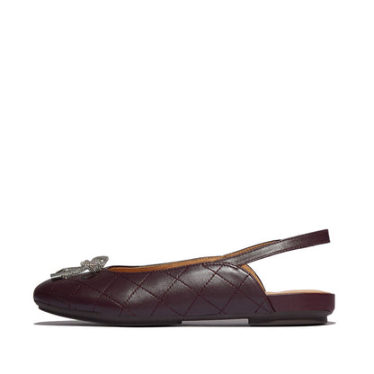 DELICATO CRYSTAL-BOW QUILTED-LEATHER SLINGBACKS