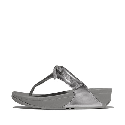 LULU GLITZ-BOW LEATHER TOE-POST SANDALS