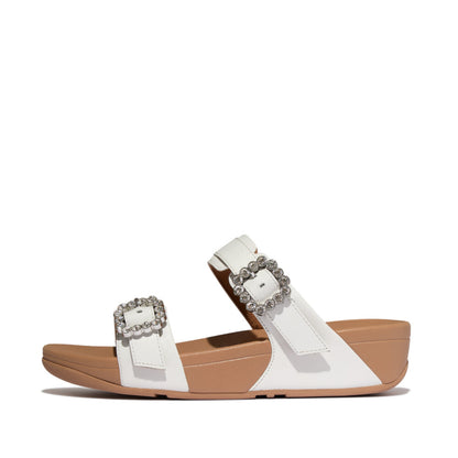 รองเท้าแตะ ผู้หญิง รุ่น LULU CRYSTAL-BUCKLE LEATHER SLIDES