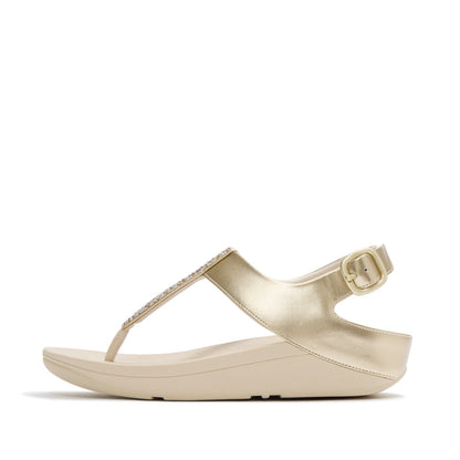 รองเท้าแตะแบบรัดส้น ผู้หญิง รุ่น FINO CRYSTAL-MIX METALLIC T-STRAP SANDALS