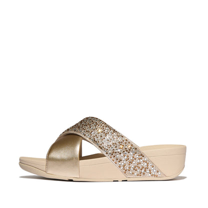 LULU CRYSTAL-MIX  METALLIC CROSS SLIDES