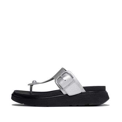 GEN-FF BUCKLE TUMBLED-LEATHER TOE-POST SANDALS