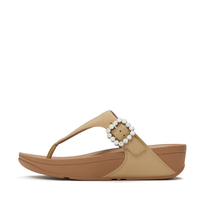 LULU CRYSTAL-BUCKLE LEATHER TOE-POST SANDALS
