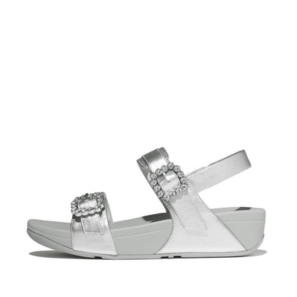 รองเท้าแตะแบบรัดส้น ผู้หญิง รุ่น LULU CRYSTAL-BUCKLE LEATHER BACK-STRAP SANDALS