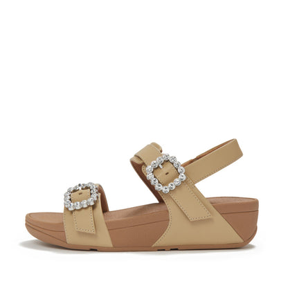 รองเท้าแตะแบบรัดส้น ผู้หญิง รุ่น LULU CRYSTAL-BUCKLE LEATHER BACK-STRAP SANDALS