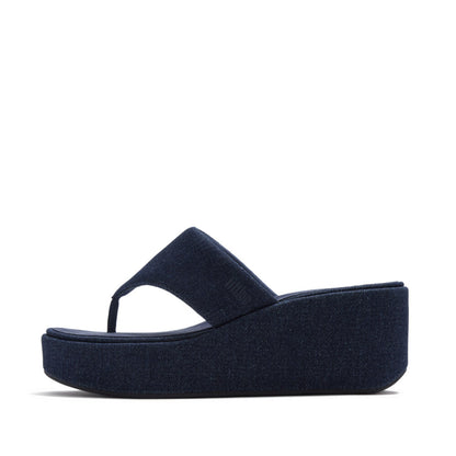 PLATFFORMS DENIM WEDGE TOE-POST SANDALS