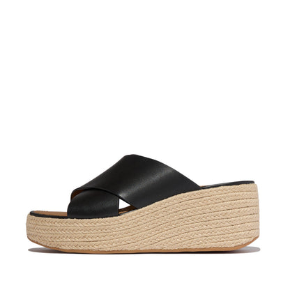 PLATFFORMS ESPADRILLE LEATHER WEDGE CROSS SLIDES
