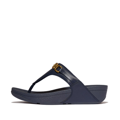 รองเท้าแตะแบบหูหนีบ ผู้หญิง รุ่น LULU SQUARE-CHAIN LEATHER TOE-POST SANDALS