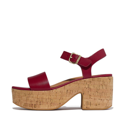 PLATFFORMS LEATHER/CORK HEELED ANKLE-STRAP SANDALS
