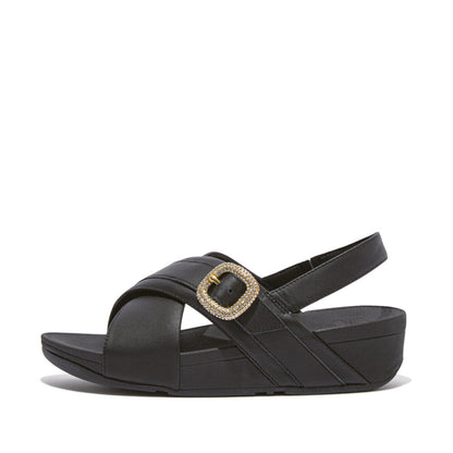 LULU CRYSTAL-BUCKLE LEATHER BACK-STRAP SANDALS