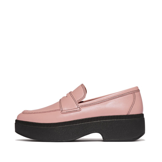 F-LUMA CONTRAST-STITCH LEATHER DEMI-WEDGE LOAFERS