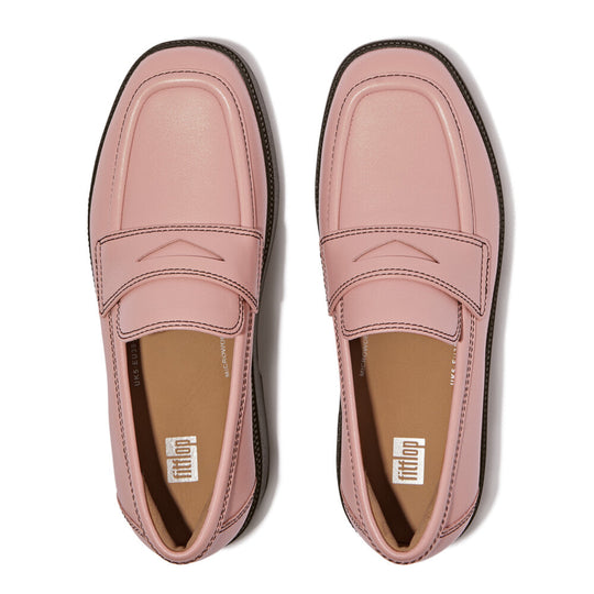 F-LUMA CONTRAST-STITCH LEATHER DEMI-WEDGE LOAFERS