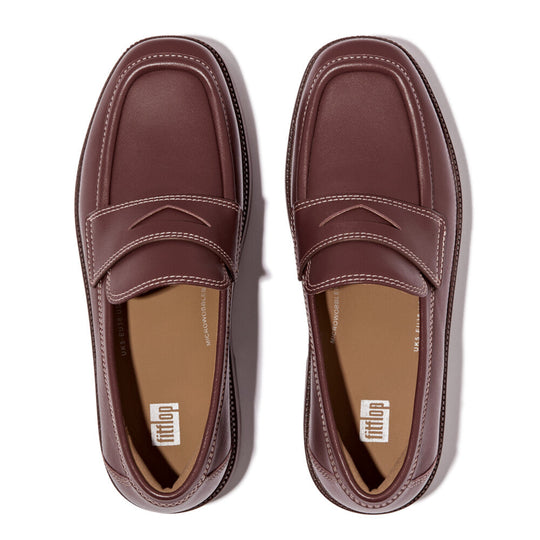 F-LUMA CONTRAST-STITCH LEATHER DEMI-WEDGE LOAFERS