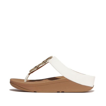 รองเท้าแตะแบบหูหนีบ ผู้หญิง รุ่น FINO CRYSTAL-CHAIN LEATHER TOE-POST SANDALS
