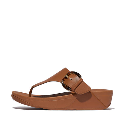 LULU RESIN-BUCKLE LEATHER TOE-POST SANDALS