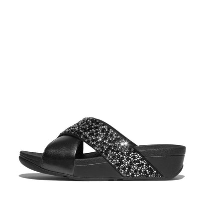 LULU CRYSTAL-MIX  METALLIC CROSS SLIDES
